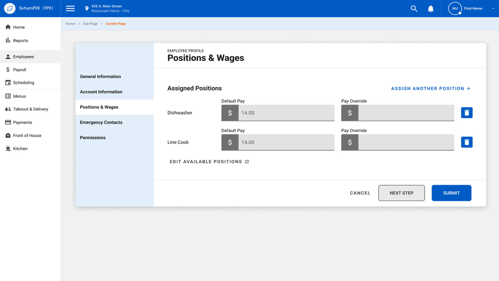 ArrowPOS - Edit Position Settings